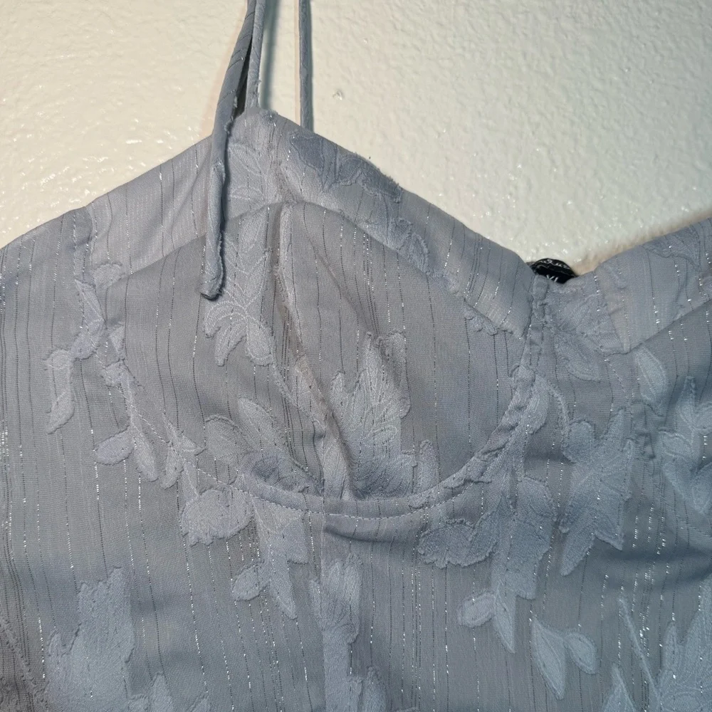 Lulu's Light Gray blue Tie-Shoulder Sweetheart Midi Dress - Picture 4 of 9